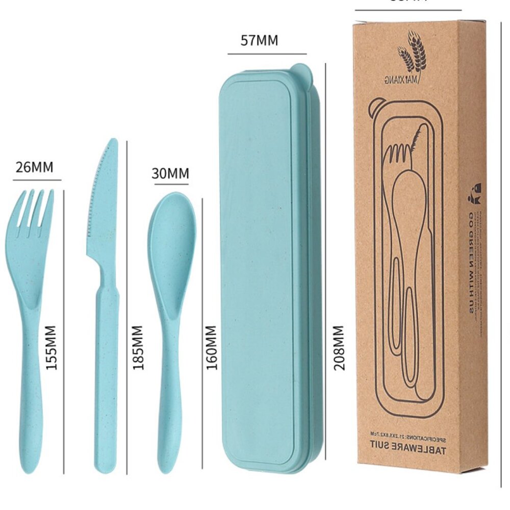 NEW Wheat Straw Reusable Portable Dining Set | Light Green